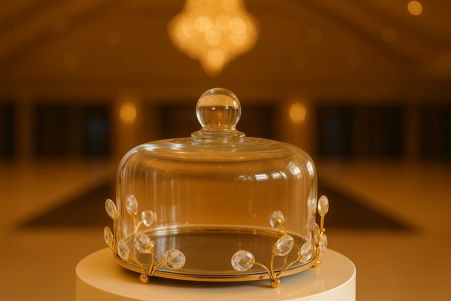 Imagen principal del producto Cúpula de Cristal con Base Decorativa Dorada.