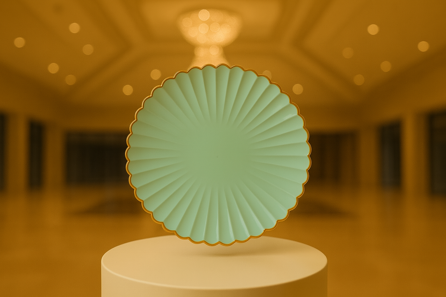 Plato base de concha color verde menta con borde dorado